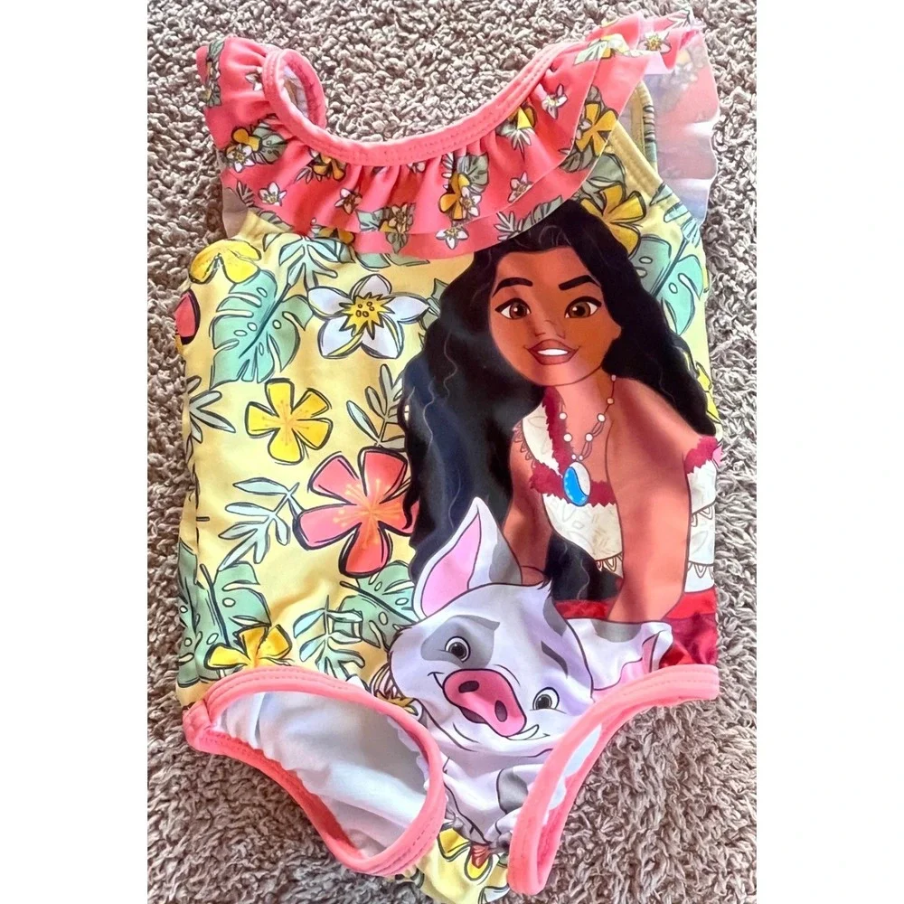 Disney Moana 2 Baby Girls One Piece Swimsuit and Ruffle Skirt Set Yellow 12M